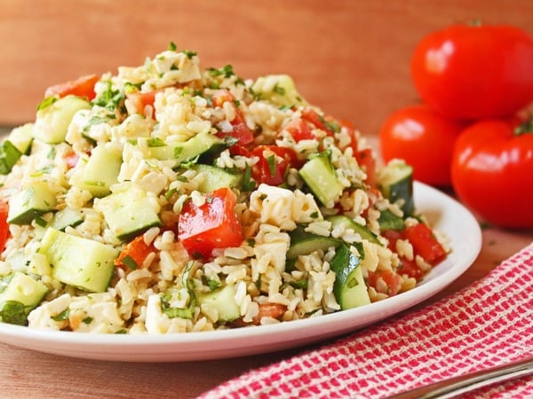 Mediterranean Pilaf with Tomato and Cucumber Salad