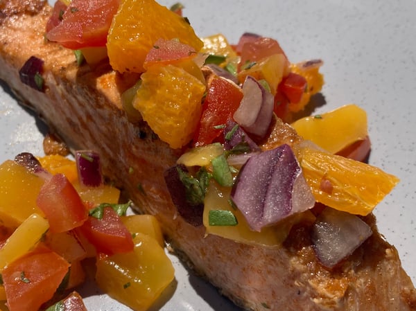 Salmon with Orange Mango Tomato Salsa