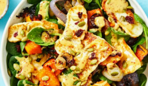 Spinach, Roasted Pumpkin and Halloumi Salad