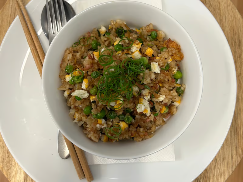 Chicken Fried Rice with Bacon, Egg & Spring Onion