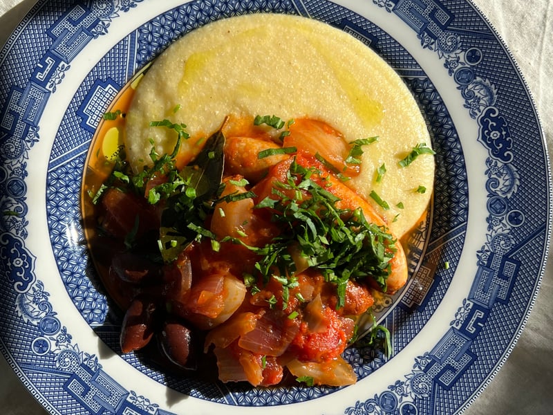 Braised Sausage with Fennel, Tomato & Olives