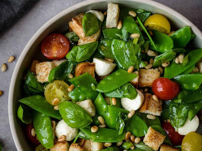 Snow Pea and Torn Mozzarella Salad