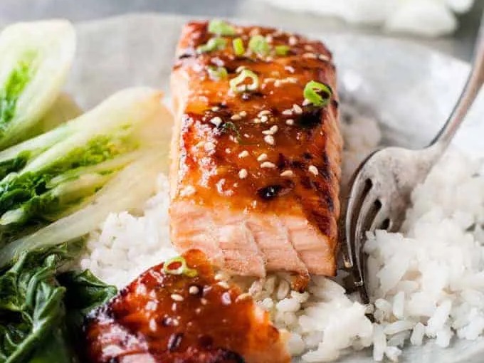 Asian Glazed Salmon with Rice