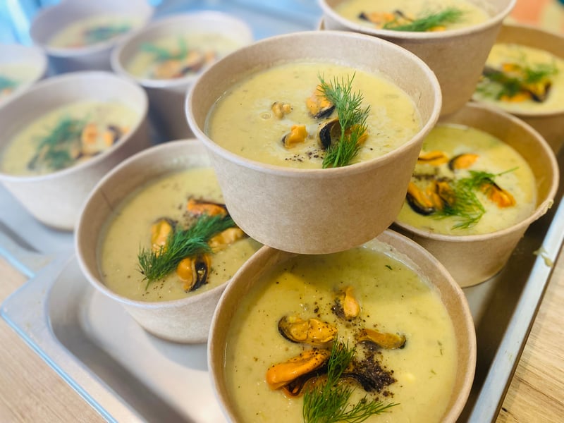 Potato and Leek Soup with Mussles