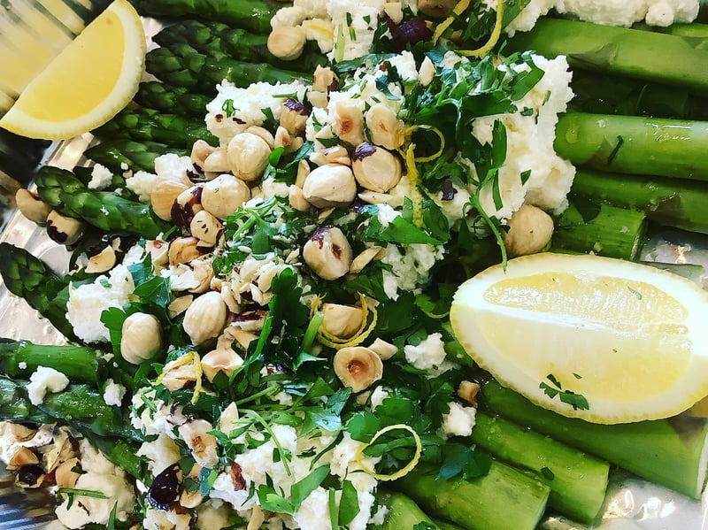 Asparagus Salad with Ricotta, Honey & Roast Hazelnuts