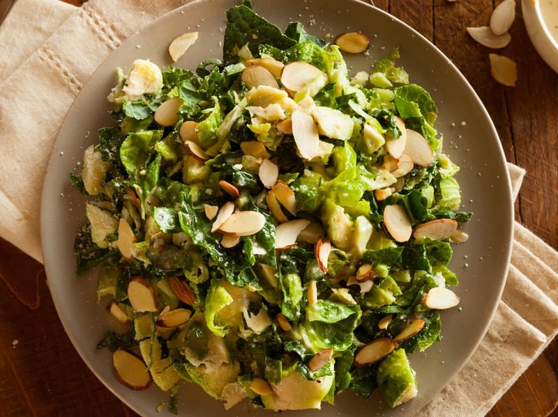 Green Veg Salad w Toasted Almonds & Feta (GF, V)