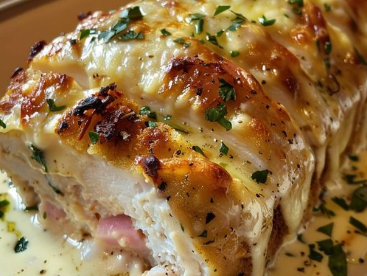 Chicken Cordon Bleu Meatloaf - Roast potato & beans