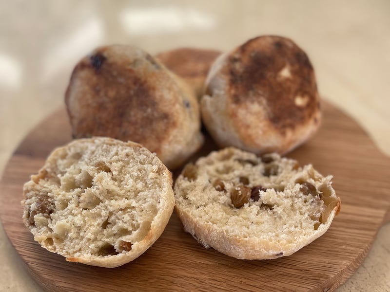 Spiced Sultana Sourdough English Muffins