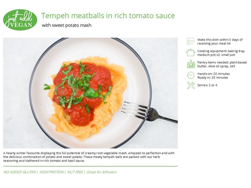 Tempeh meatballs in rich tomato sauce