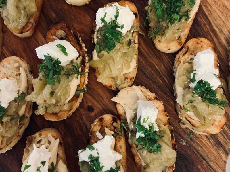 pickled eggplant hummus feta on toasted turkish