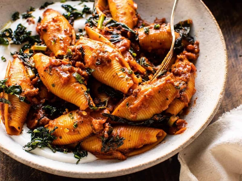 Tomato + Chicken Sausage Shell Pasta