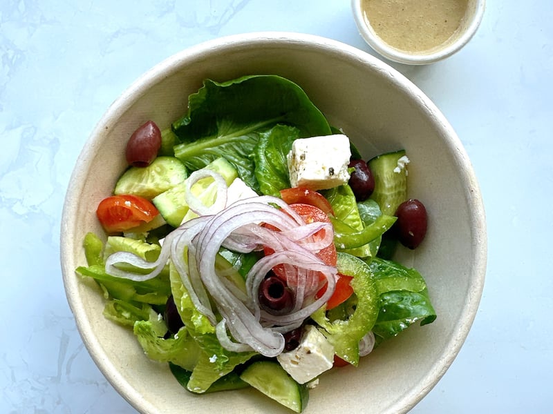 Greek salad with Olives, Feta and Red wine vinegar dressing