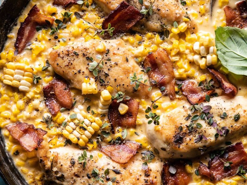 Chicken Casserole with Garlic Butter, Bacon and Corn