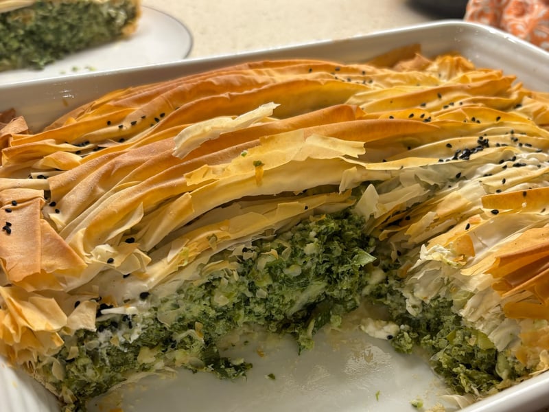 Super Greens Ricotta, Feta and Filo Pie