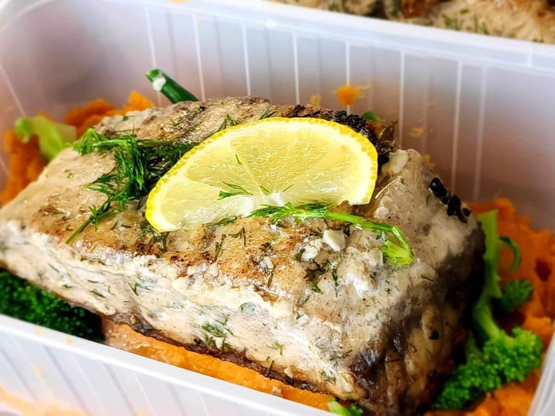 Maintain - Sage, Garlic & Lemon Barramundi with Green Veg & Sweet Potato Mash