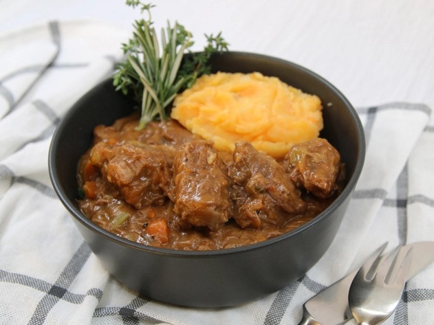 Hearty Beef Casserole, Root Vegetable Mash