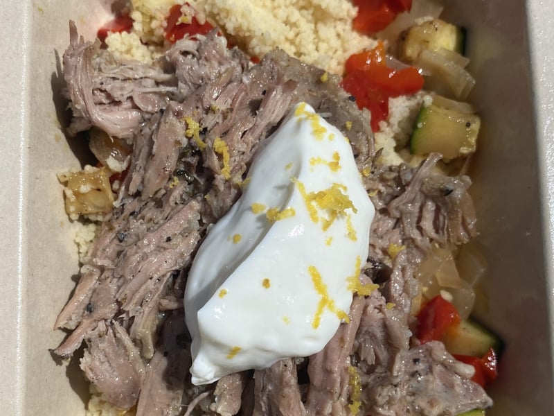 Slow cooked Greek Lamb and couscous 510 Cals