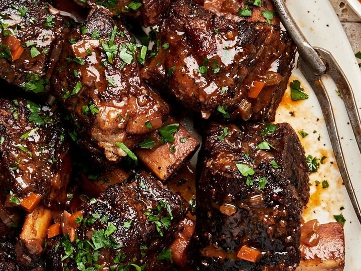 Slow-cooked Beef Ribs with a barbecue sauce glaze