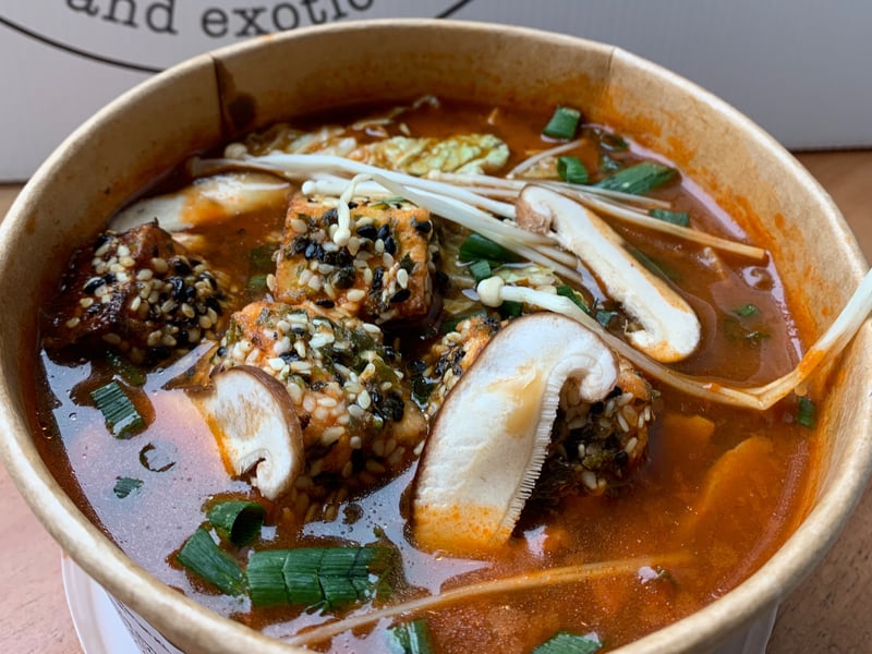 Kimchi Jjigae Korean Fried Tofu in a Kim chi and soy broth