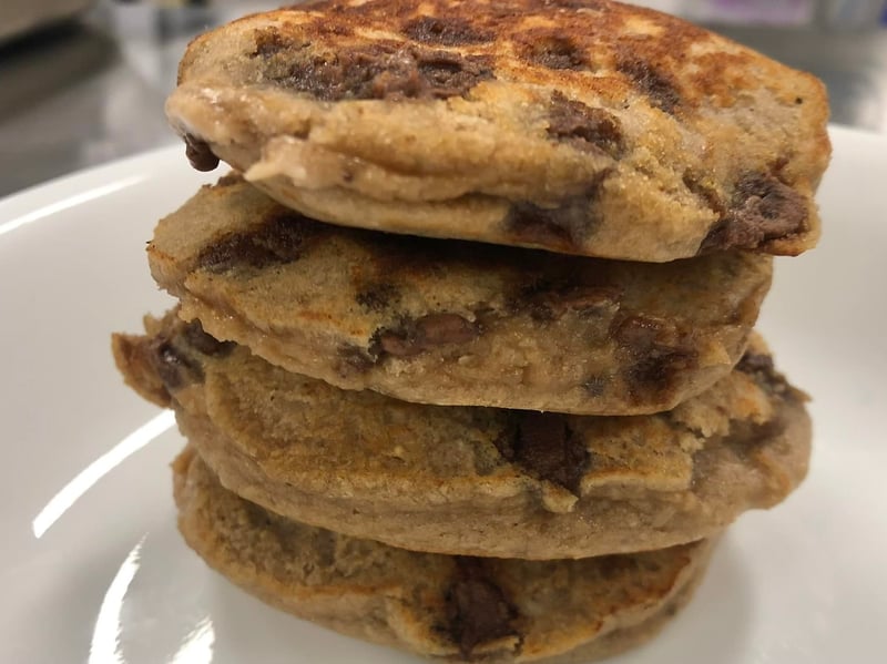 Banana and Peanut Butter Protein pancakes with choc chips