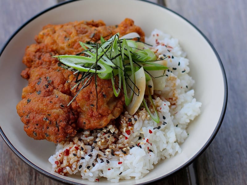 Japanese Fried Chicken, Togarashi, Pickles and Rice