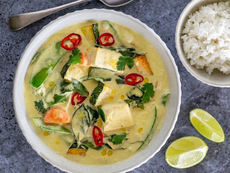 * Thai yellow chickpea and vegetable curry with jasmine rice