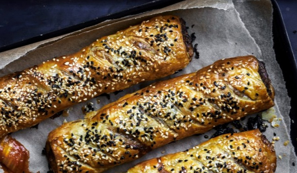 Korean beef sausage rolls with sticky Kimchi Ketchup