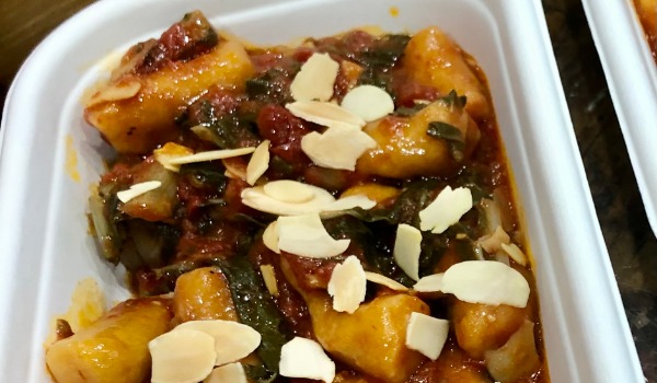 Sweet Potato Gnocchi with Greens & Flaked Almonds