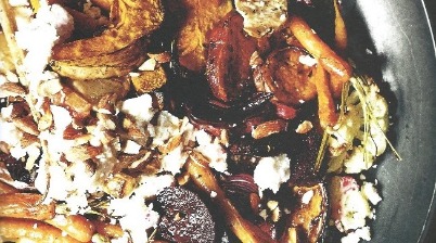 Roasted vegetables with feta & smoked almonds  