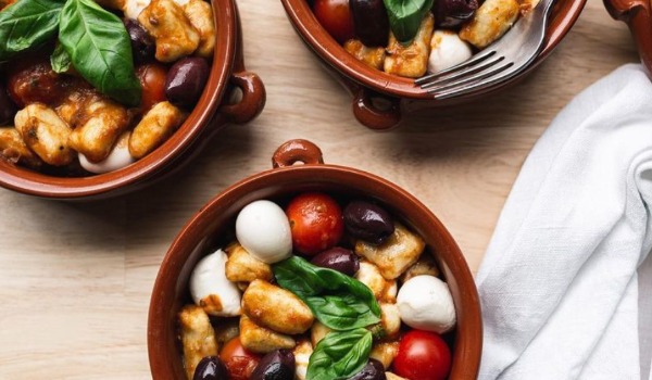 Potato & Leek Gnocchi with Tomato, Olives & Bocconcini