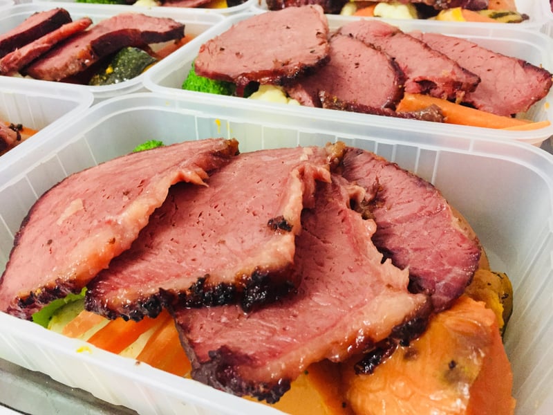 Twice Cooked Corned Beef with Roast Vegetable Large