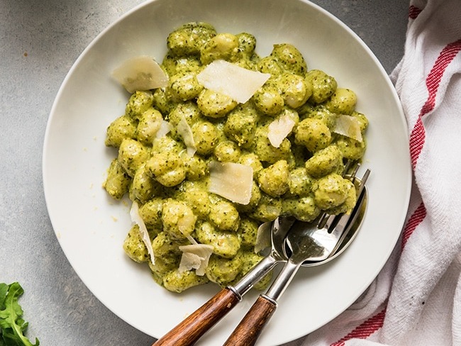 Creamy Gnocci w/Pesto (vegetarian) herbed pumpkin cubes