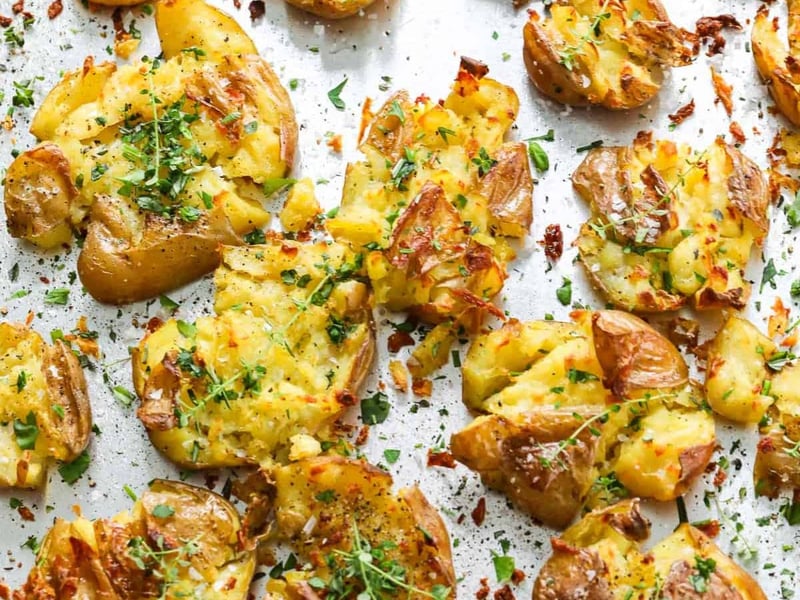 Smashed Herb Chat Potatoes - Low FODMAP