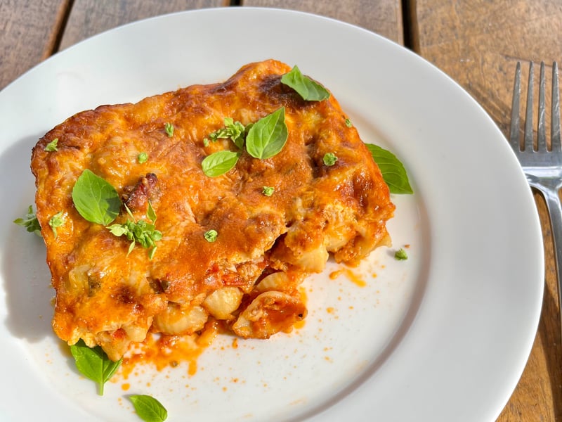 Shell Pasta w/ pork sausages, slow cooked spicy tomato sugo & bocconcini