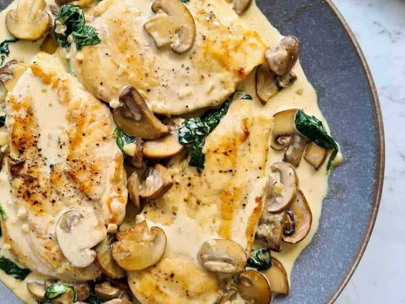 Chicken Scallopini, Creamy Mushroom Sauce and Mash Potato