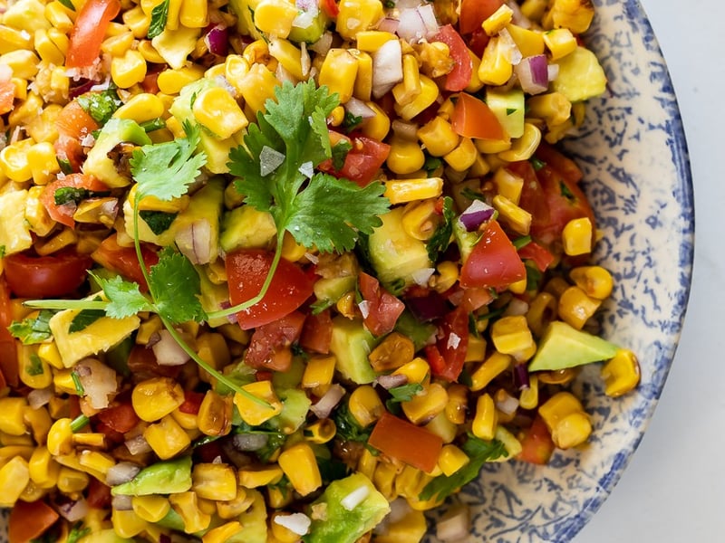 Charred corn coriander tomato salsa