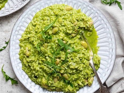 Rocket Pesto Risotto w Fresh Cherry Tomato Salsa