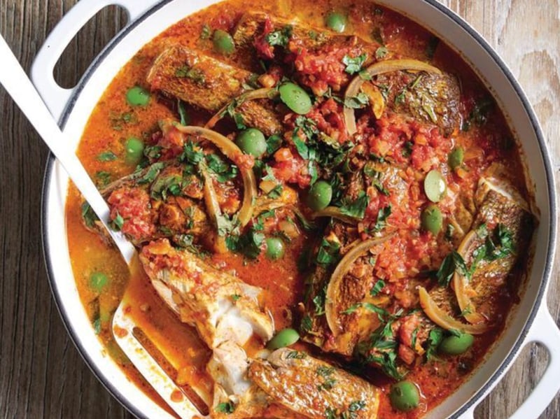 Spicy Moroccan Stewed Fish with herbed couscous