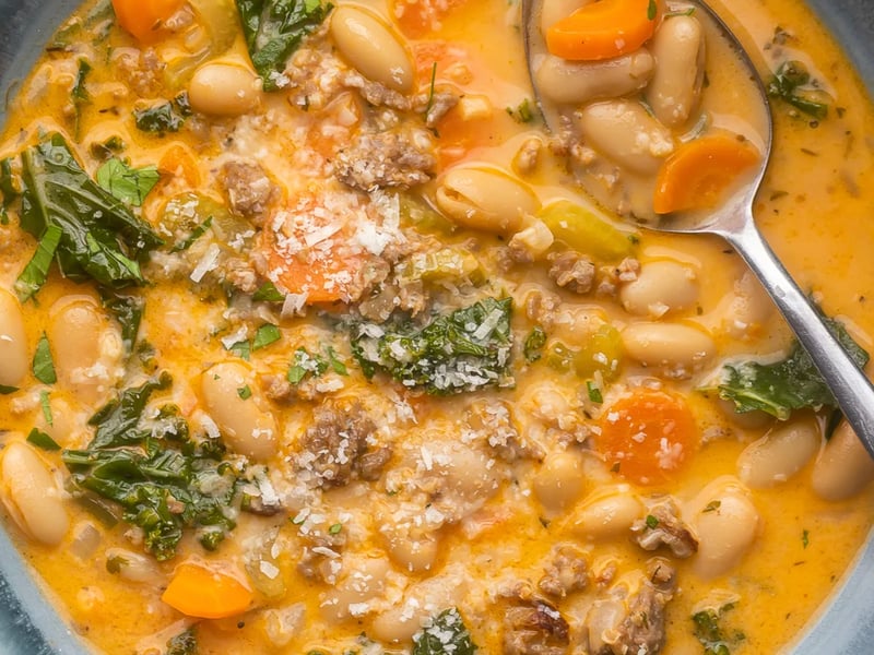 FROZEN Tuscan Sausage and White Bean Soup and Parmesan