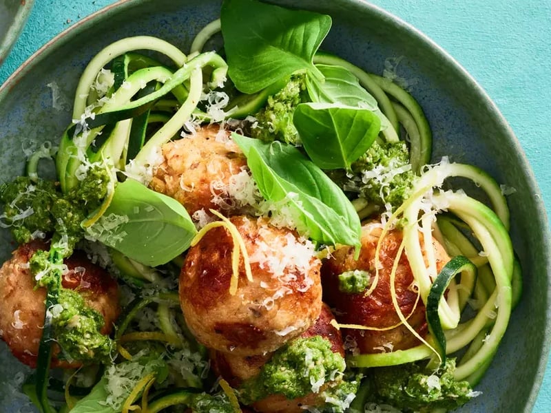 Chicken meatballs with zucchini noodles