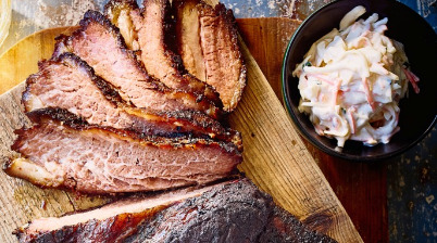 Beef brisket slow cooked with a serve of fresh coleslaw