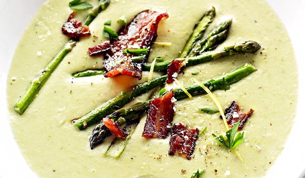 Creamy Asparagus, Potato, Roast Garlic and Bacon Soup - FROZEN DOWN